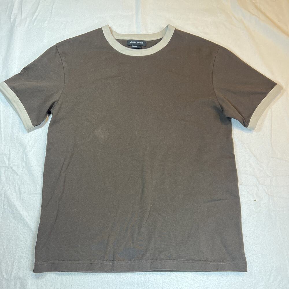 Urban Revivo Brown T-Shirt Cream Trim Small Retro Streetwear